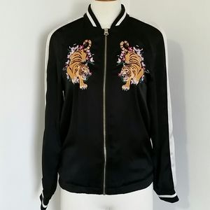 H&M DIVIDED Black Embroidered Bomber Jacket